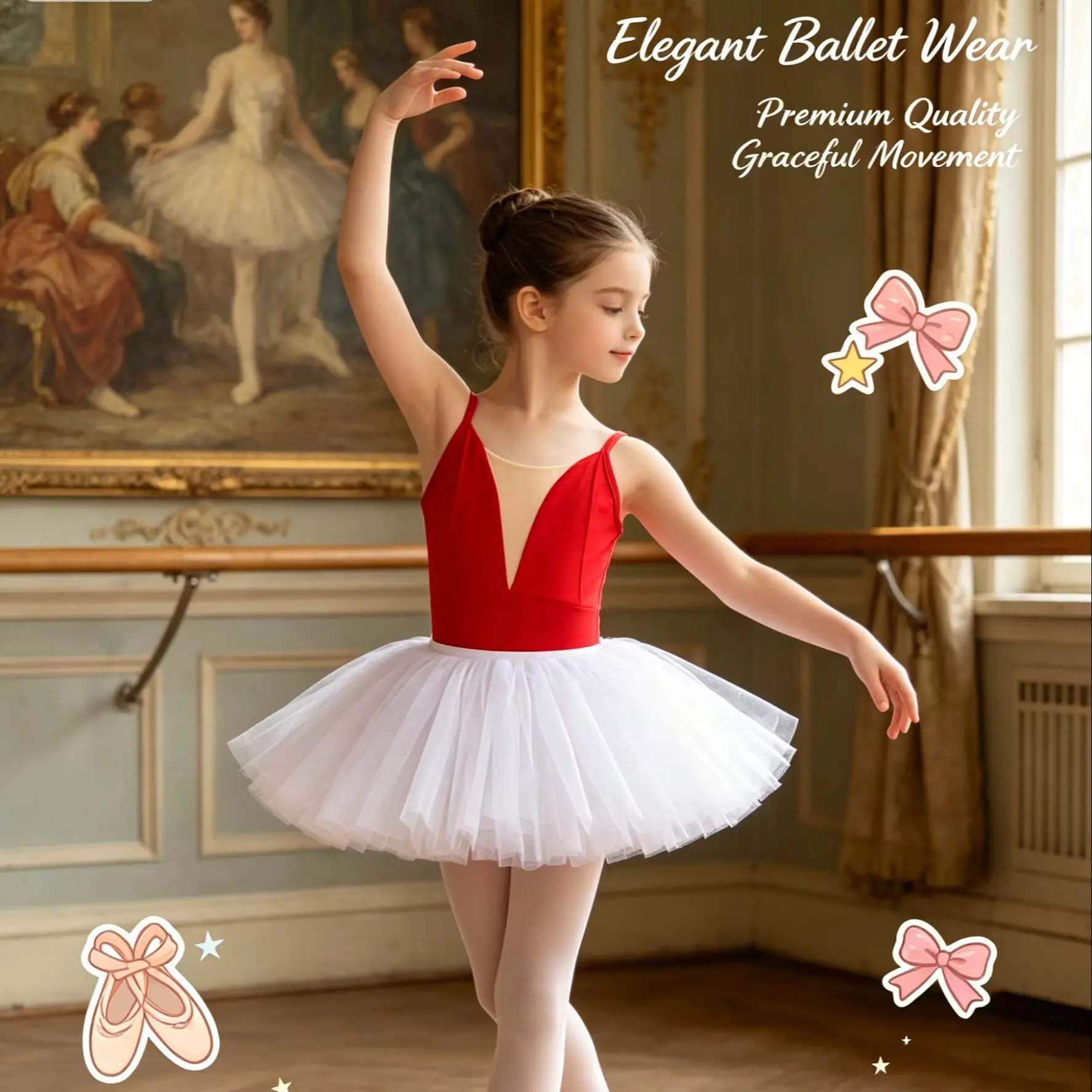 

Theeper Ballet Leotard With Tutu Skirt Summer Dance Outfit Soft Elastic Fabric Training Stage Performance Breathable Bodysuit