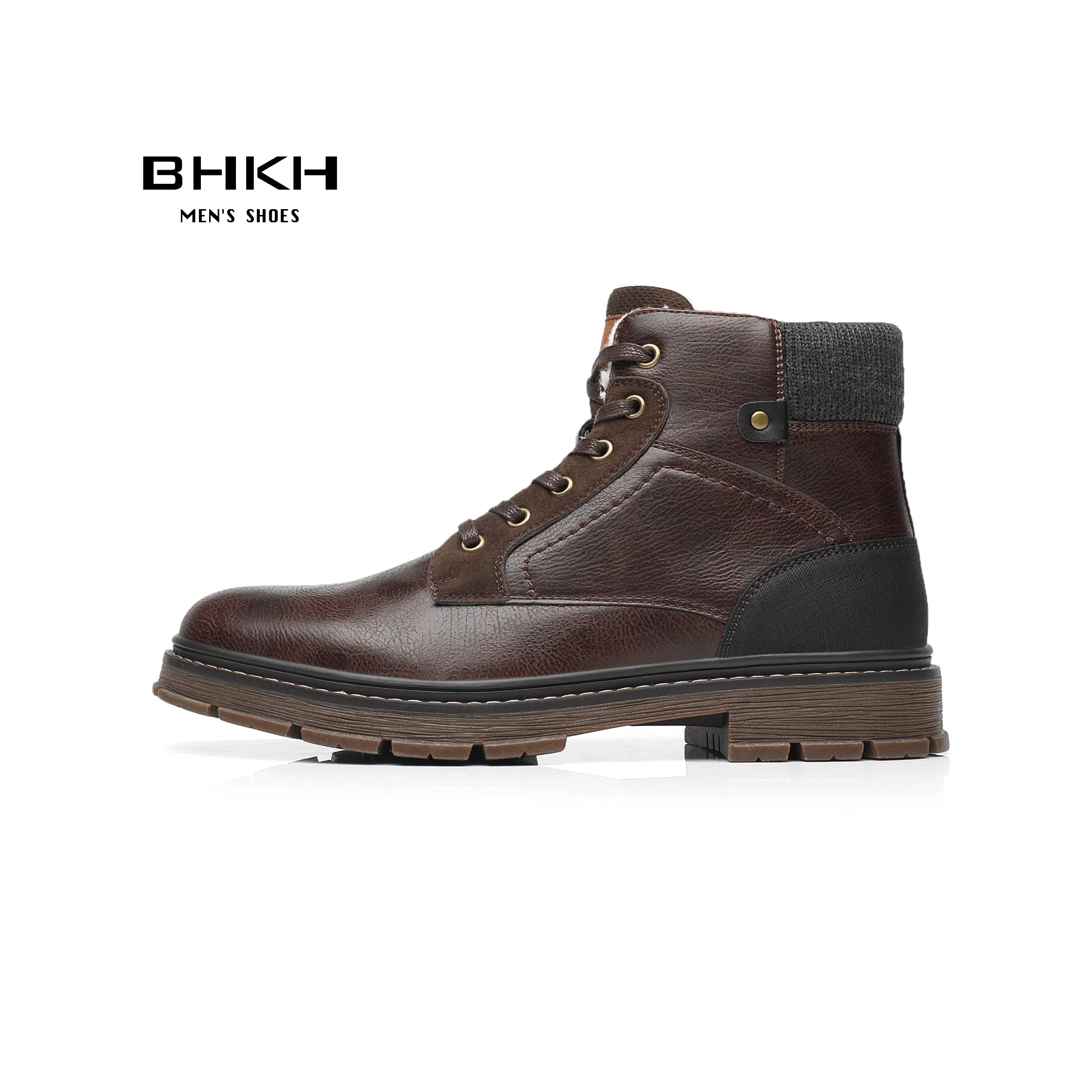 BHKH 2024 Winter Men Boots Zip Lace-up Ankle Boots Comfy Snow Boots Fashion Men Casual Boots Man Shoes