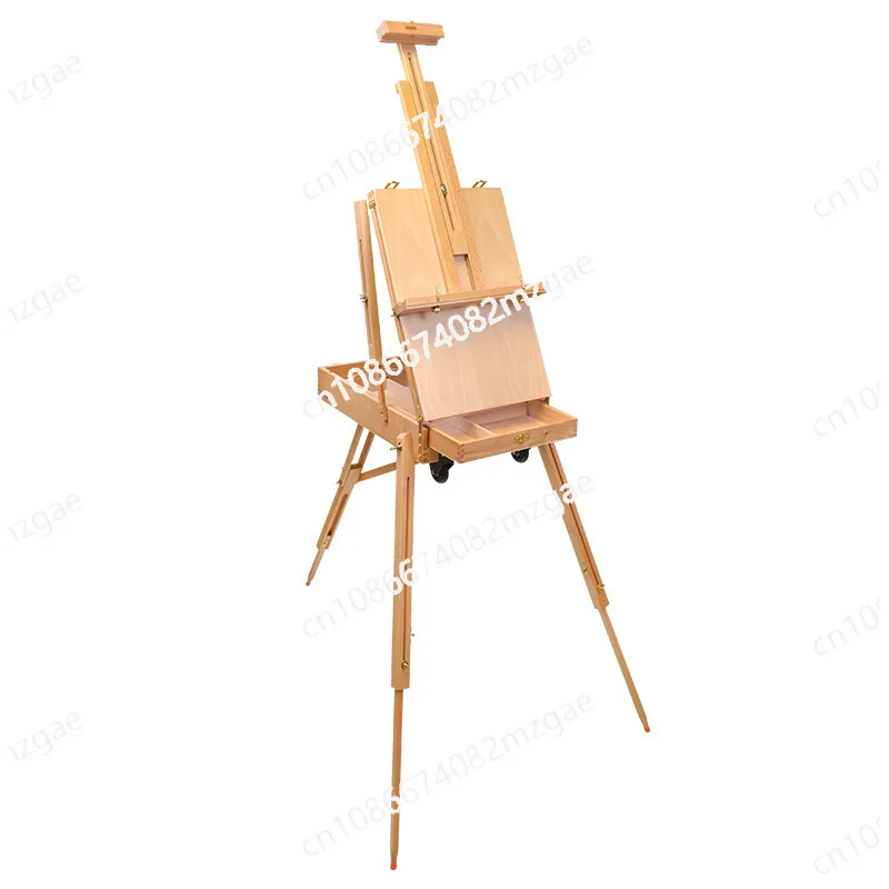 Red Beech Wood Tie Rod Oil Painting Box Set with Solid Wood Construction and Adjustable Painting Rack System