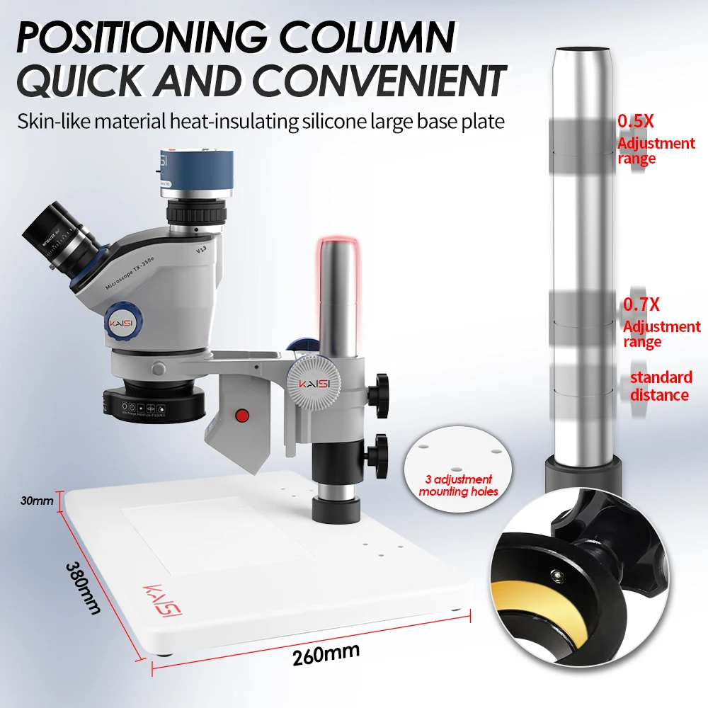 KAISI TX-350e V1.3 Trinocular Microscope Kit 4K 1080P HDMI USB Video Camera 3.5X-90X Continuous Zoom Stereo Microscope 0.5 CTV
