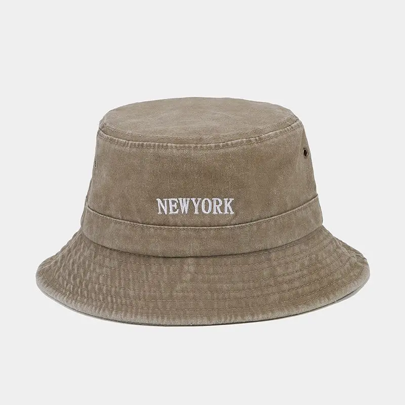 

Retro Washed Cotton Denim Bucket Hat Unisex NEWYORK Letter Embroidery Fisherman Hat Outdoor Travel Sunshade Fishing Cap