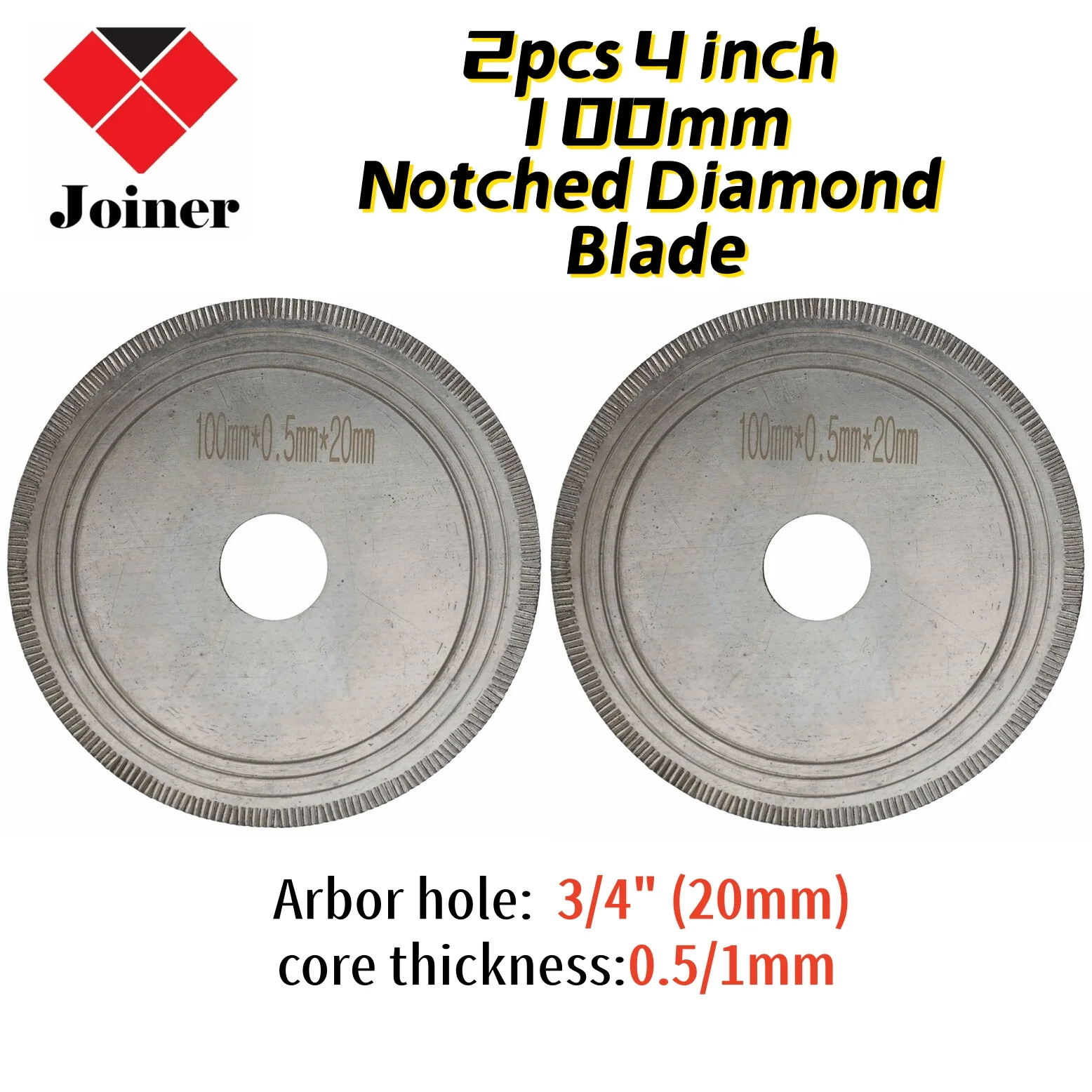 2pcs 4 inch 100mm diamond lapidary saw blade, notched rim trim cutting tools for rock gemstone stone processing