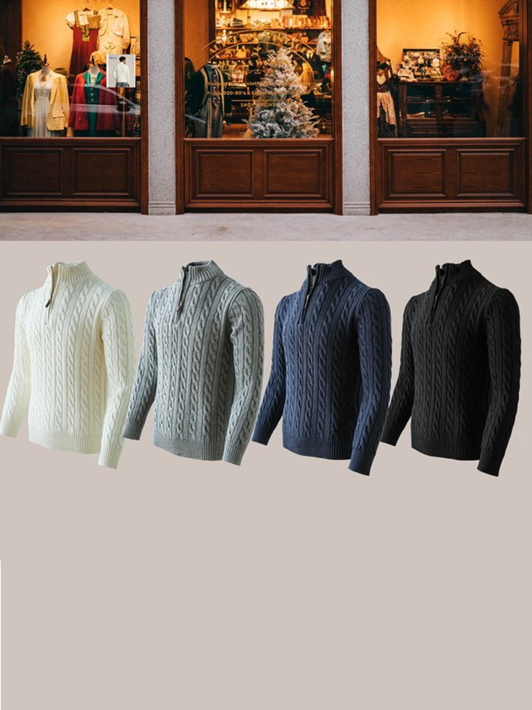

High-End Retro Knitwear Men's Warm round Ne Sweater Faionable Autumn Winter All-Match Hemp Patterned Casual Faion Ci ...