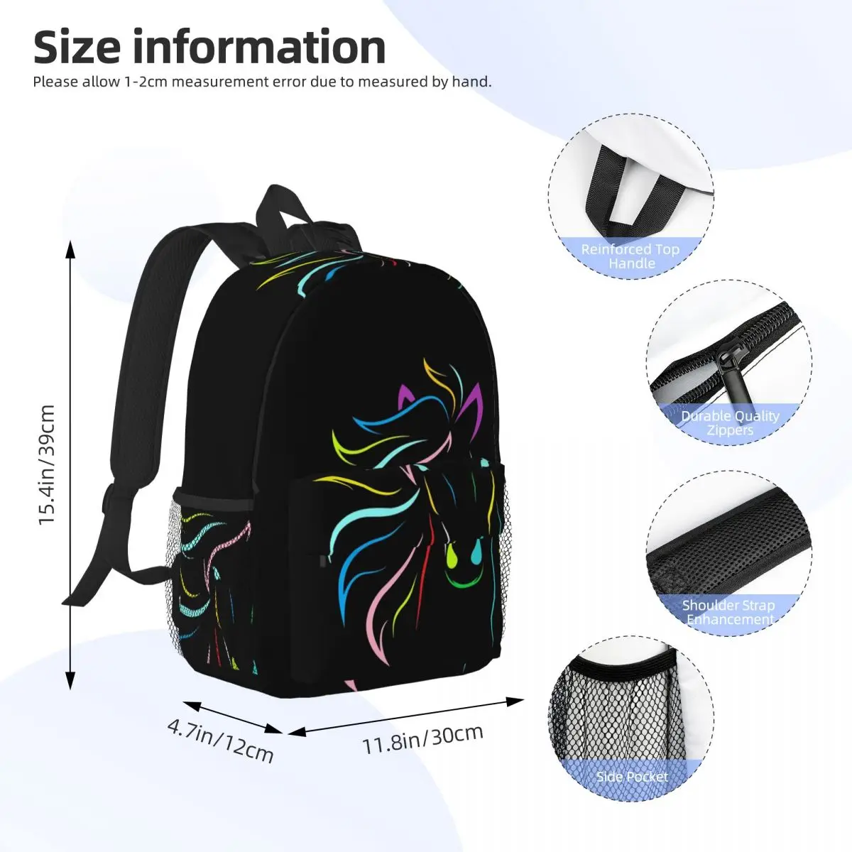 Magical Horse Backpack Student Boys Girls BookBag Men Women School Bag Computer Shoulder Bags