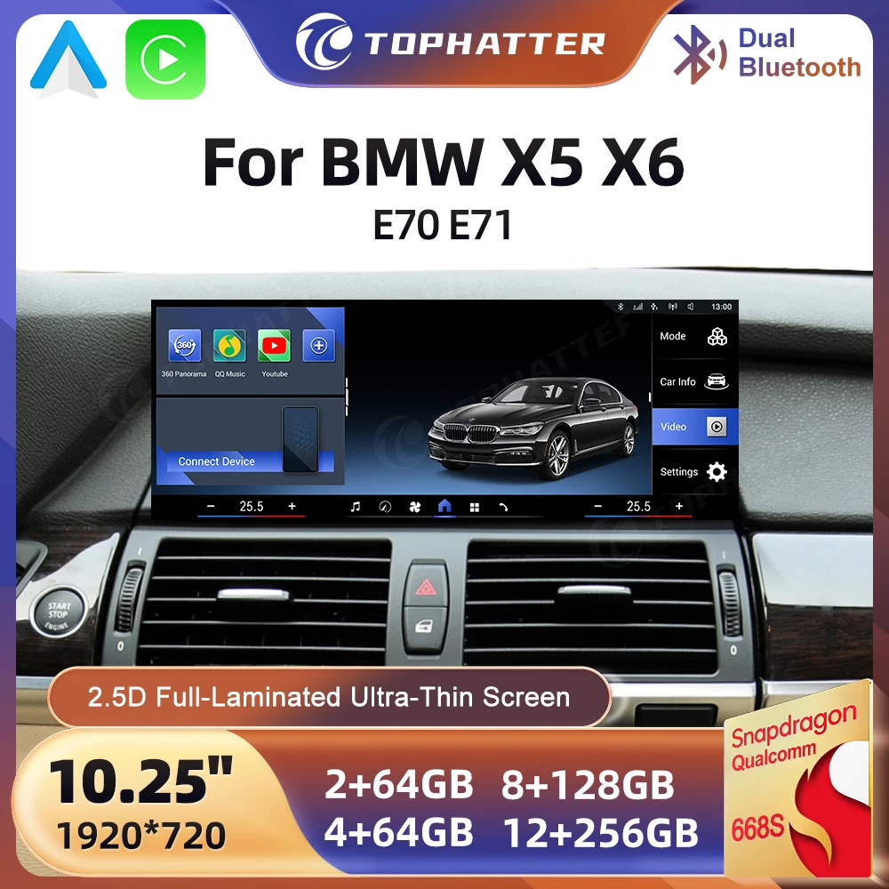 

10.25" Android CarPlay for BMW X5 X6 E70 E71 Multimedia Stereo 2K HD GPS System Wireless