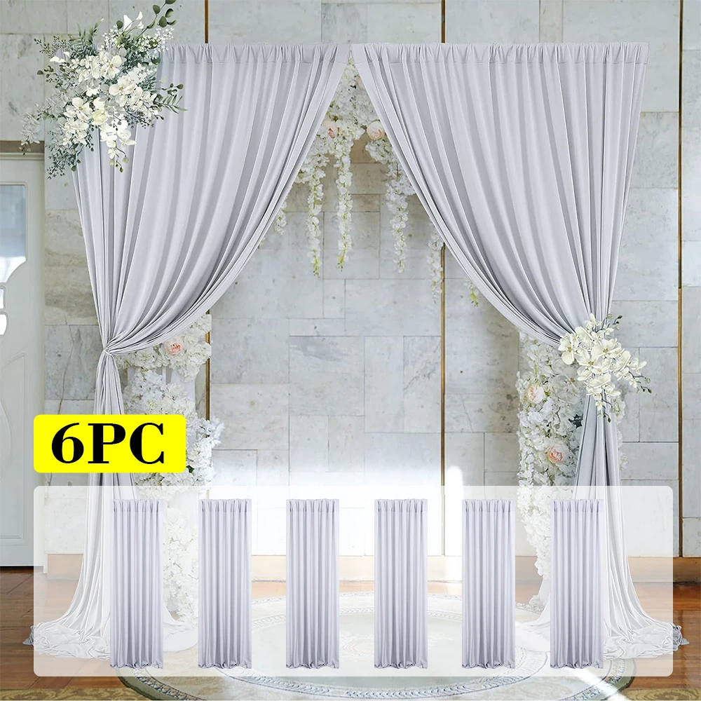 

6 панелей - 5 футов x 7 футов серебряные фоновые шторы для вечеринок, фоновые шторы для фотографий с карманами для стержней для свадебных украшений St