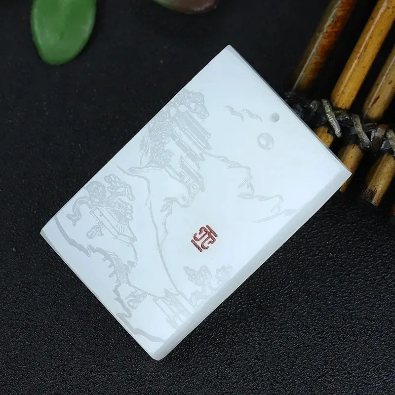 Natural Afghanistan Baiyu Landscape Pendant Fashion Boutique Jewelry Men's and Women's Landscape Painting Necklace Gifts