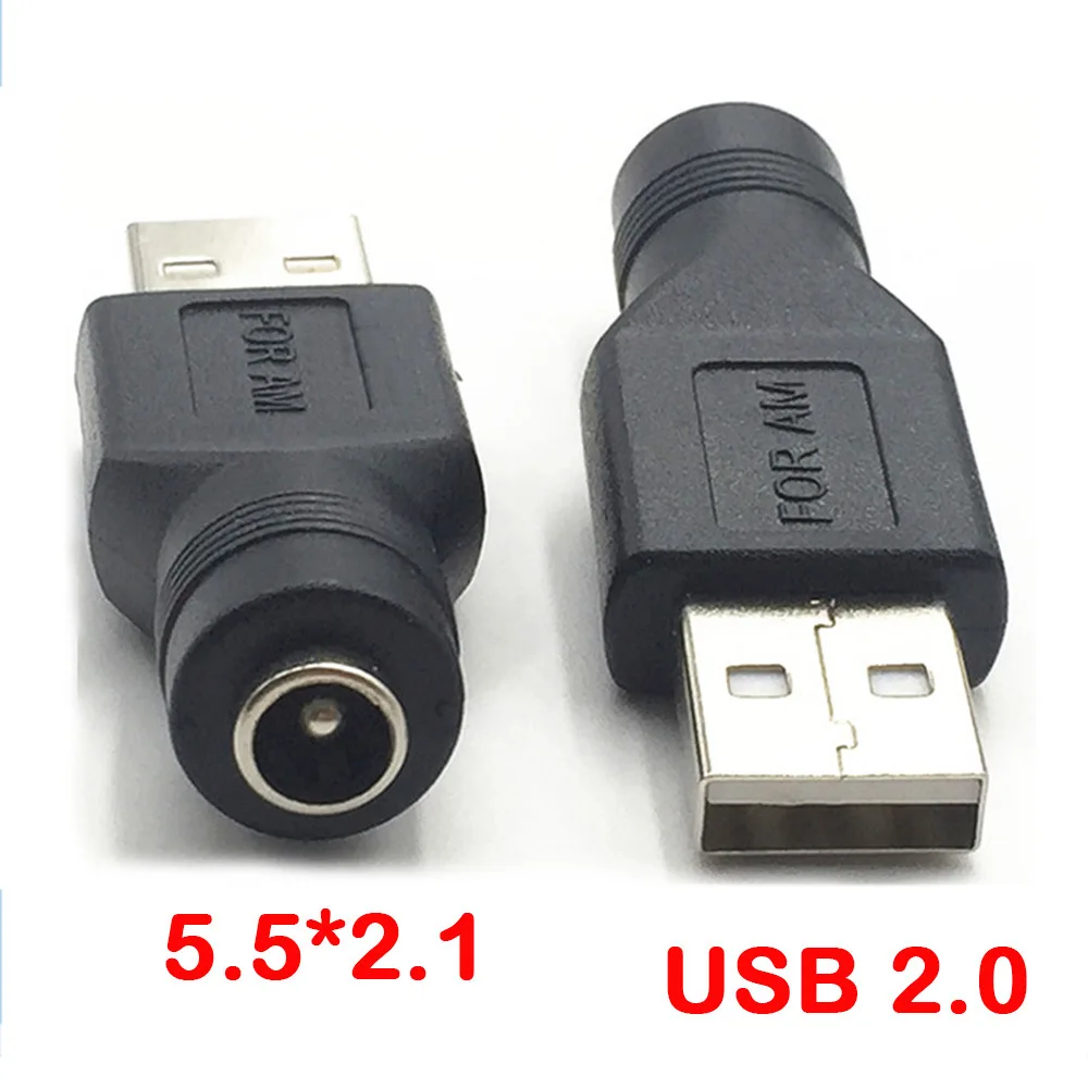 Adaptador de carga USB macho hembra a DC macho hembra DC 5,5x2,1 MM, convertidor de potencia, enchufe de 5V