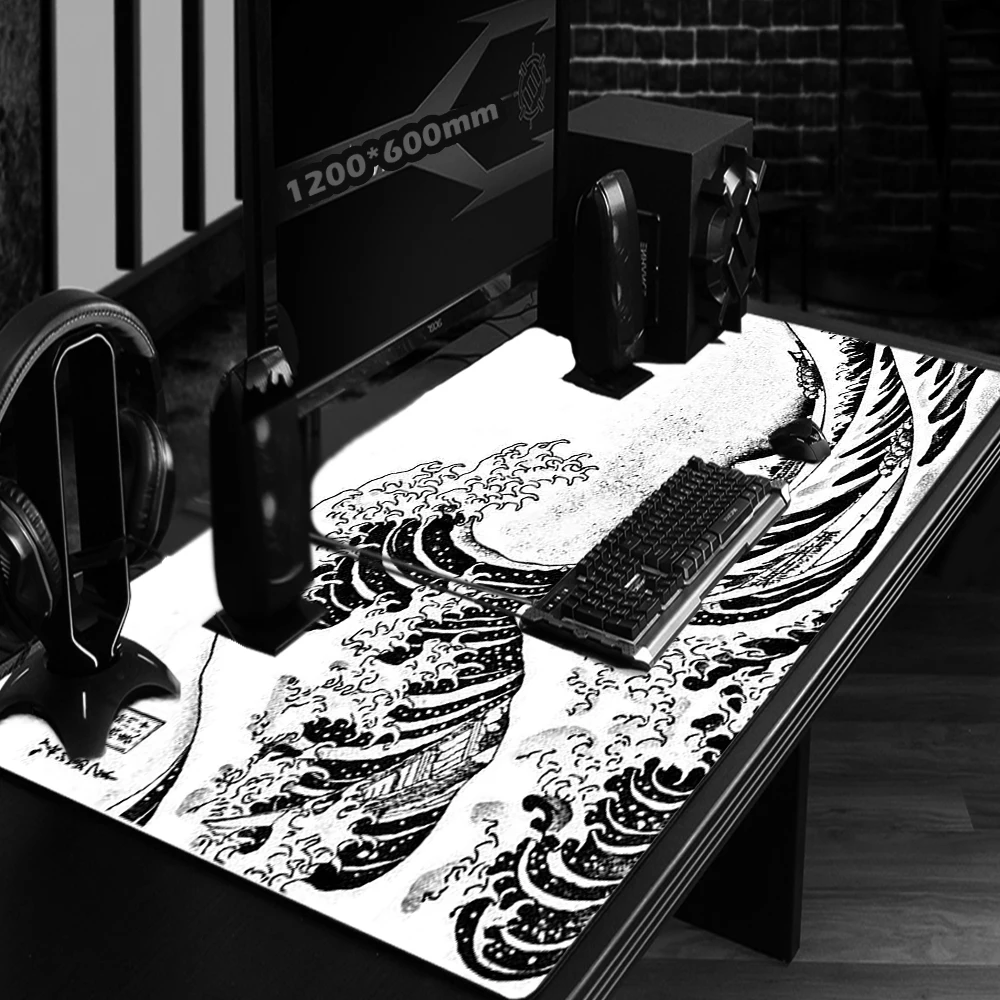 Great Wave Schreibtisch matten halterung Fuji Mauspad im japanischen Stil Mauspad schwarz weiß Tastatur matte große PC-Spieler komplett erweitertes