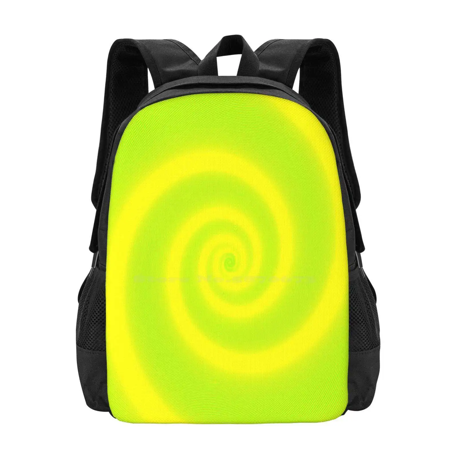 Mochila com bolsa espiral verde faint para homens e mulheres, fundo amarelo, mochila para meninas adolescentes