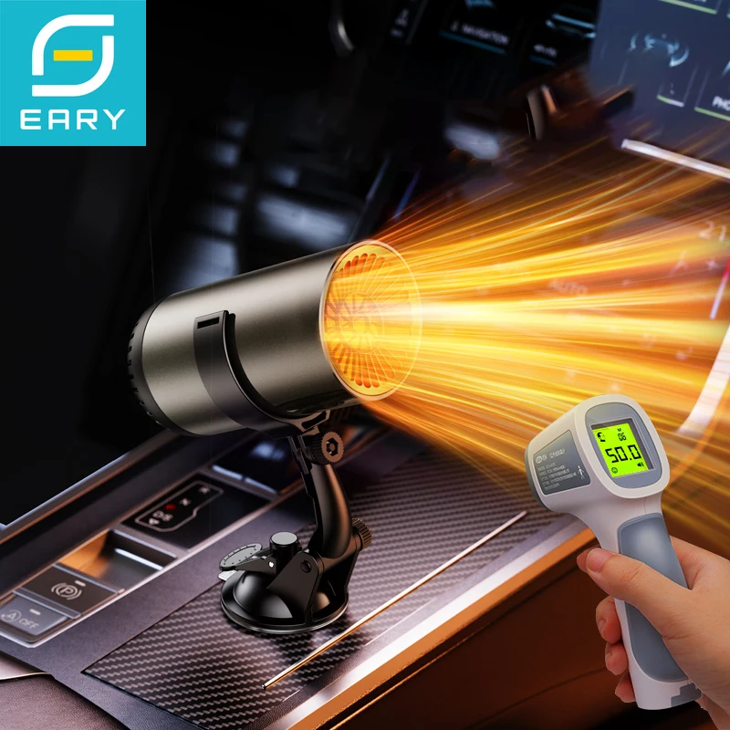 

Автомобильный обогреватель Eary на присоске, портативный обогреватель 12 В/24 В, 150 Вт, размораживатель лобового стекла для автомобиля 2 в 1, обогрев и охлаждение, обогрев на 360 градусов