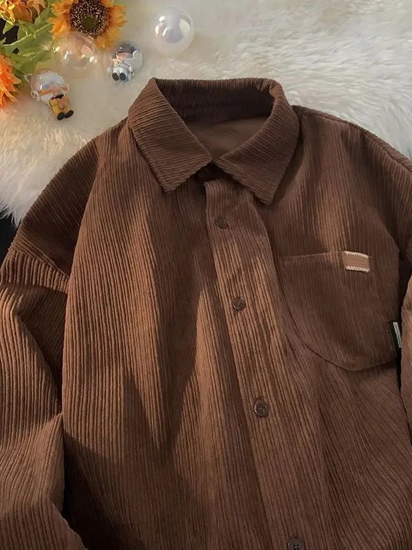 

High-End Trendy Long Sve Corduroy irt for Men And Women Spring Autumn New Sle Casual Sle Polyester Fiber Pure Color