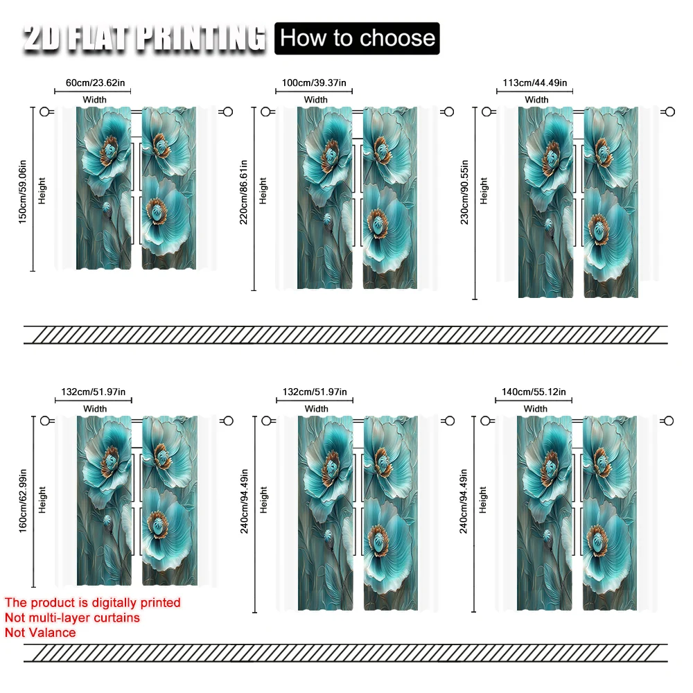 2 uds, cortina Popular impresión 2D azul turquesa Floral Mandala poliéster duradero (sin varilla) decoraciones para el hogar Ldeal para