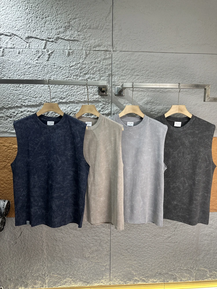 

Мужской летний жилет в стиле ретро, свободного кроя, с эффектом потертости, модный дизайн с подплечниками, дышащий хлопковый повседневный топ