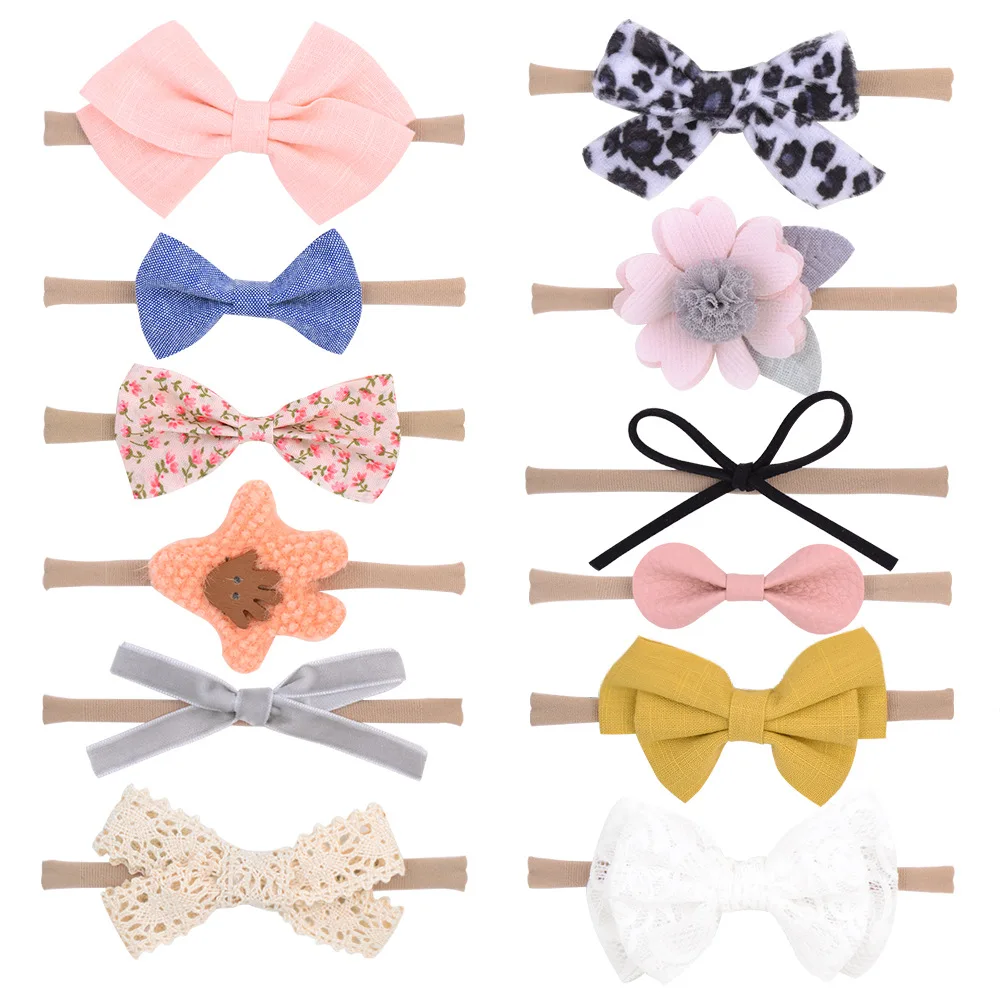 12pcs/set Baby Girl Headbands Bowknot Elastic Sweet Hair Bands For Girl Infant Toddler Hairbands Baby Headwear Hair Accessories