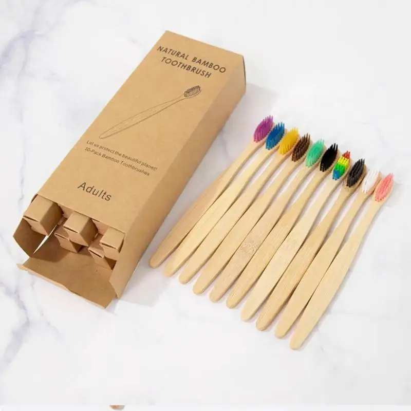 10pcs/box Colorful Bamboo Toothbrush Biodegradable Environmentally Friendly ToothBrush Home Travel ToothBrush Bathroom Products