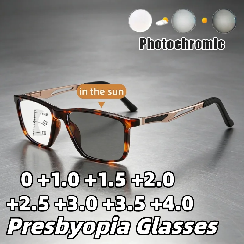 Nouvelles lunettes de lecture photochromiques multifocales unisexes, ultra-légères, en TR90, bifocales, pour presbytie, avec dioptrie plus importante de 0 à +4,0
