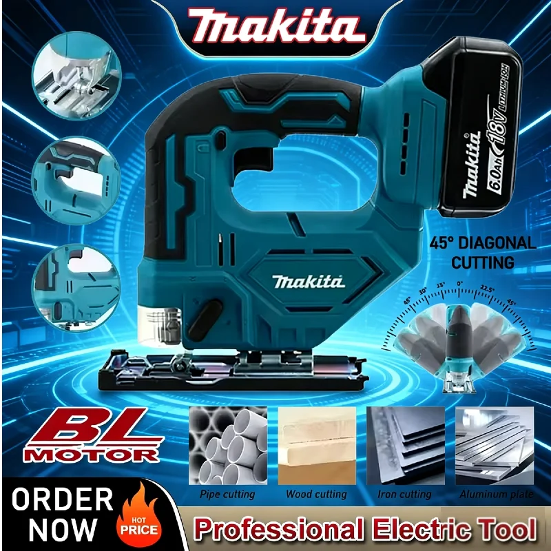 

Makita DJV182Z Lithium‑Ion 18V Cordless Jigsaw, Rechargeable Power Tool, Multi‑Purpose Saw for Woodworking & Cutting
