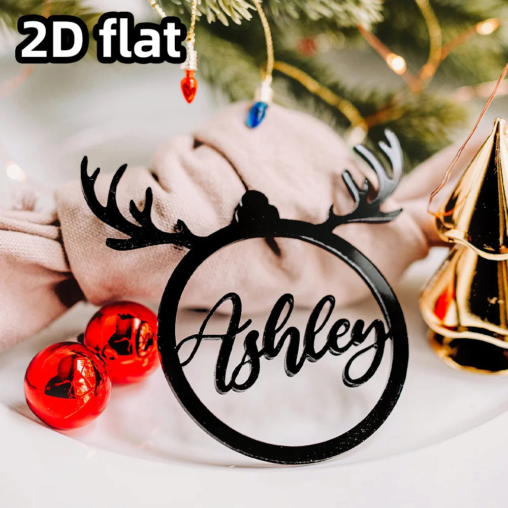 1 قطعة زخرفة عيد الميلاد الخشبية المخصصة-تصميم اسم قرن الوعل المخصص |   هدية عطلة ذات مغزى DIY منقوشة بالليزر