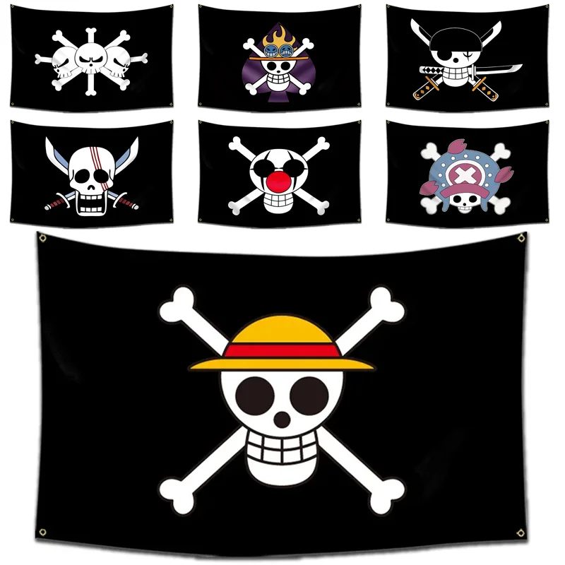 Bannière murale One Piece Jolly Roger, drapeau de pirate chapeau de paille, peinture décorative murale Luffy Zoro, cadeau jouet pour enfants