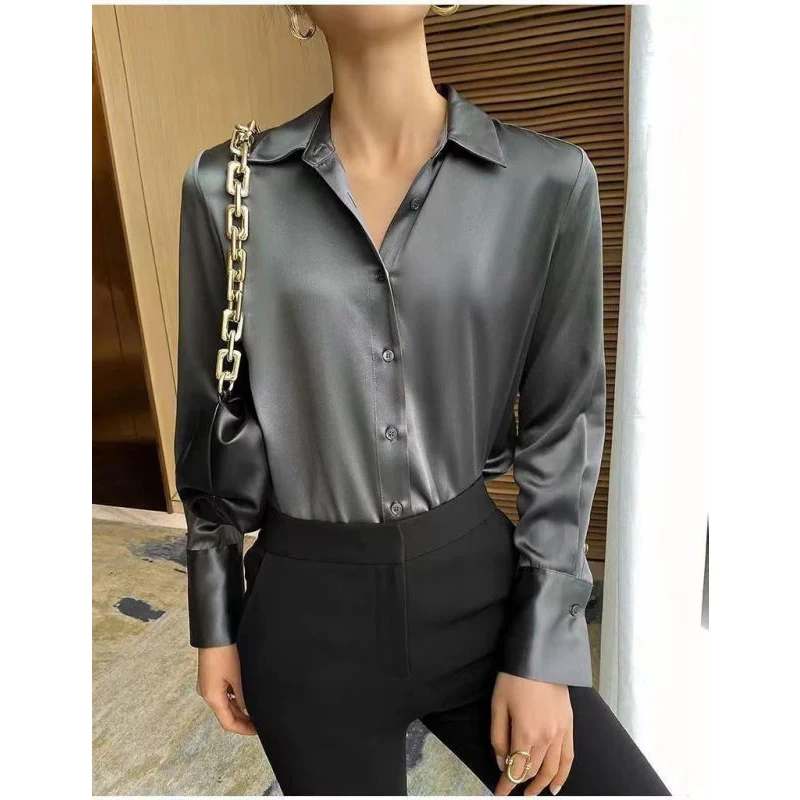 Women Spring Simplicity Office Lady Solid Color Turn-down Collar Long Sleeve Shirts Women Clothes Casual All-match Elegant Tops