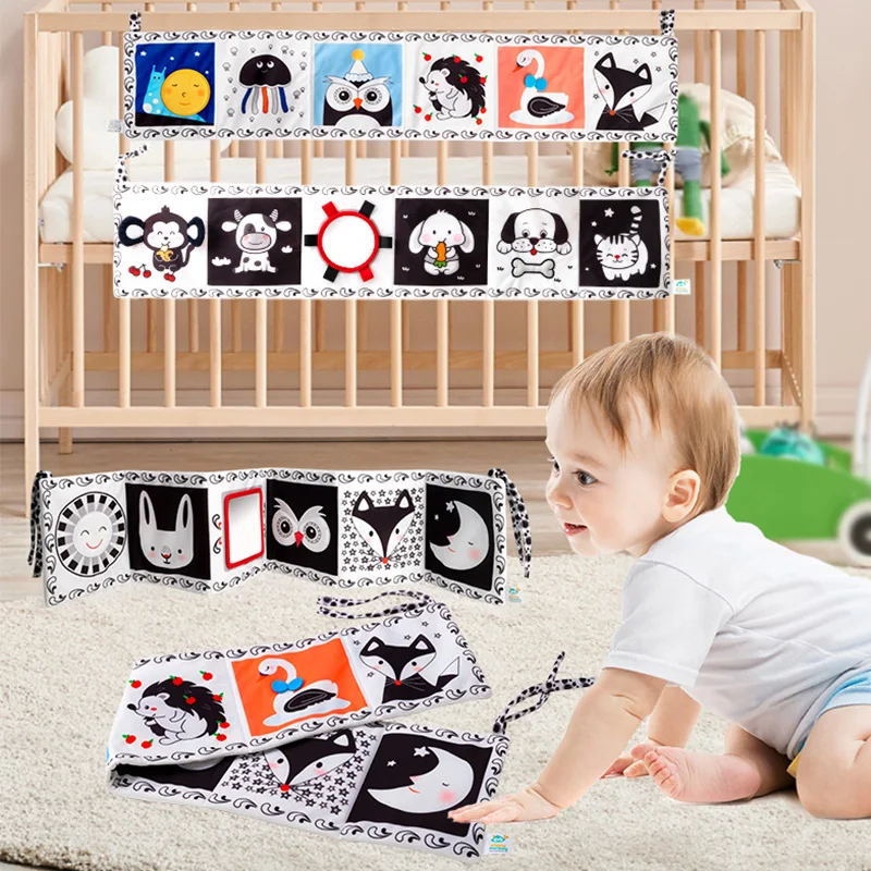 Early Educational Baby Books Toys High Contrast Black White Books Non Toxic Fabric Touch and Feel Crinkle Cloth Books For Babies