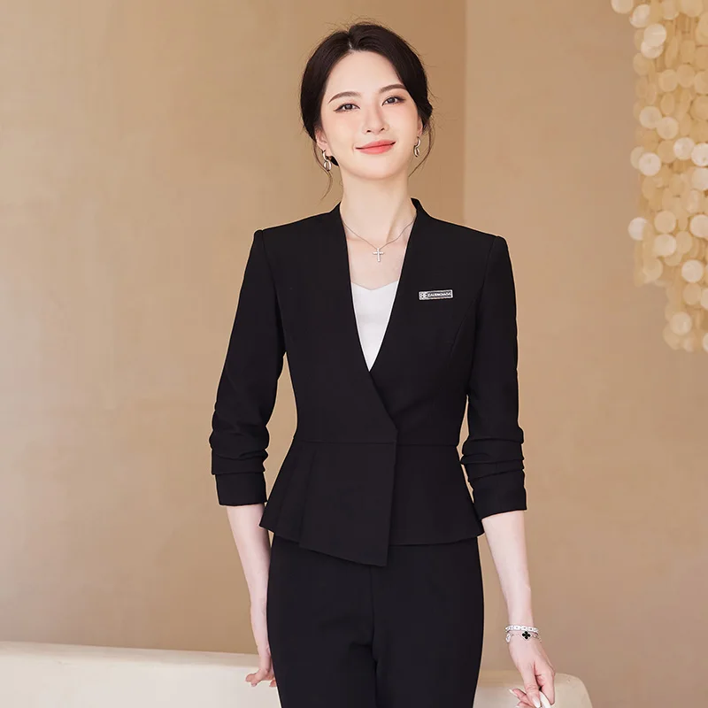 NAVIU Blue Suits Women New Autumn Fashion Temeprament V Neck Business Formal Slim Blazer And Skirt Sets Office Lady Work Wear