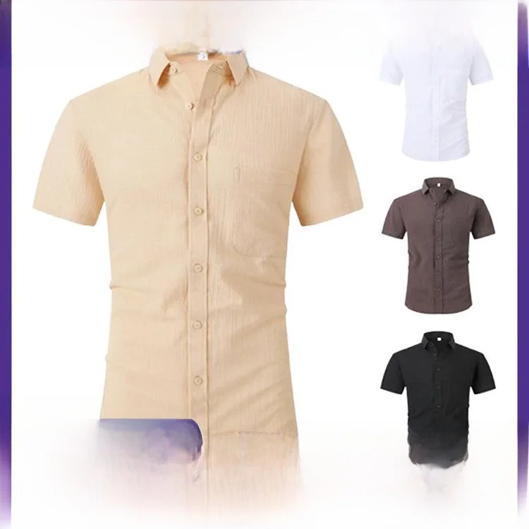 

Cotton Linen Ice Breathable Short Sleeve Men's Shirt Vintage Style Casual Wear Resistant Deformation Daily Use Pure Color