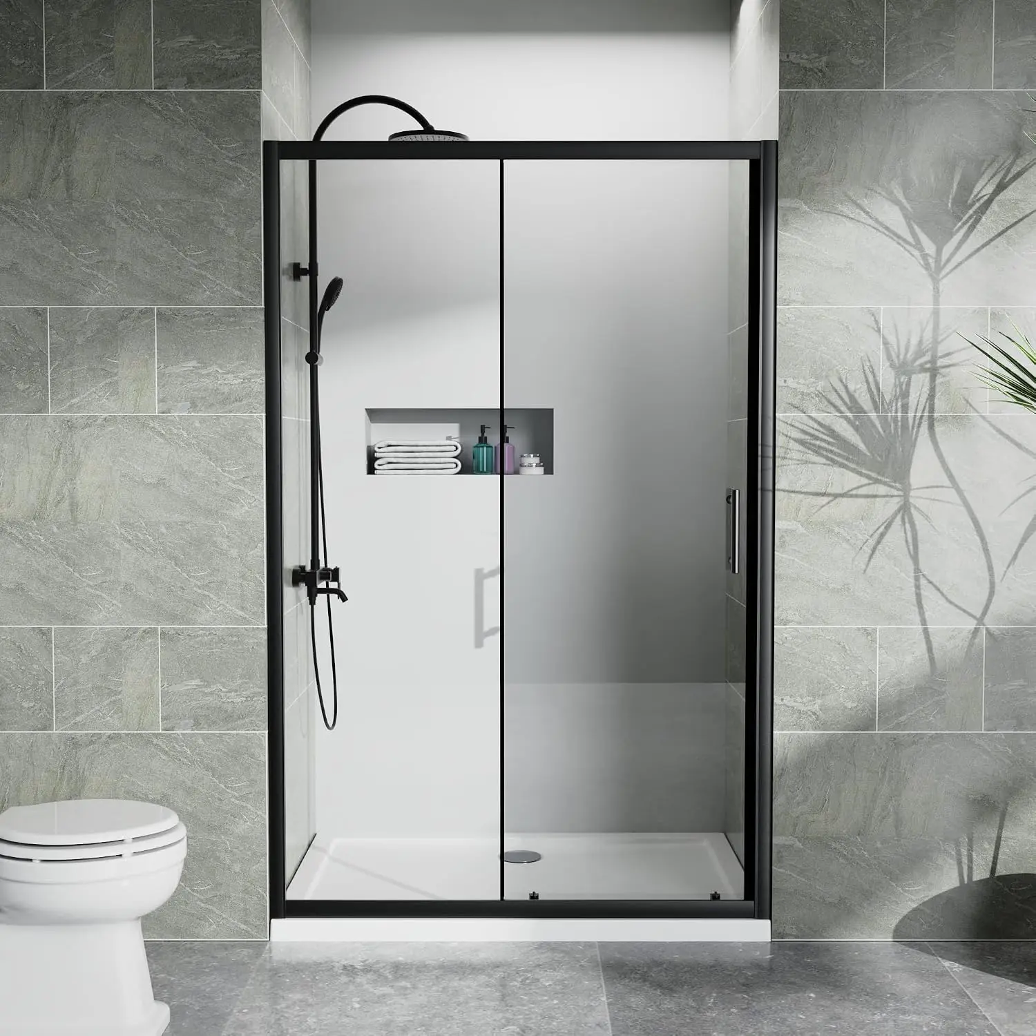 Shower Door,48.in W x 72.in H,1/5 inch Thick Aluminum Frame Clear Tempered Glass Sliding Shower Doors with SGCC Standards,Stainl