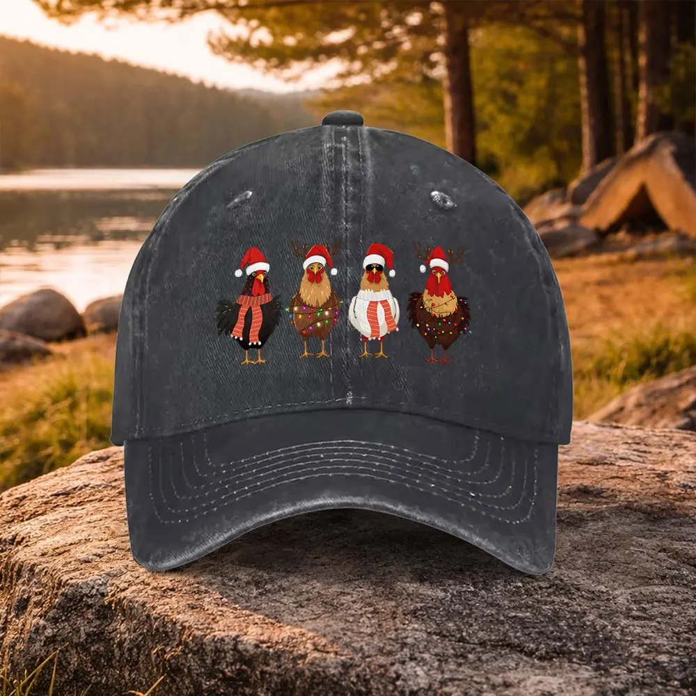 1pcs Unisex Duckbill Baseball Cap with Christmas Chick Print - Washed Suitable for Golf, Casual Wear & Outdoor, Lightweight Duck