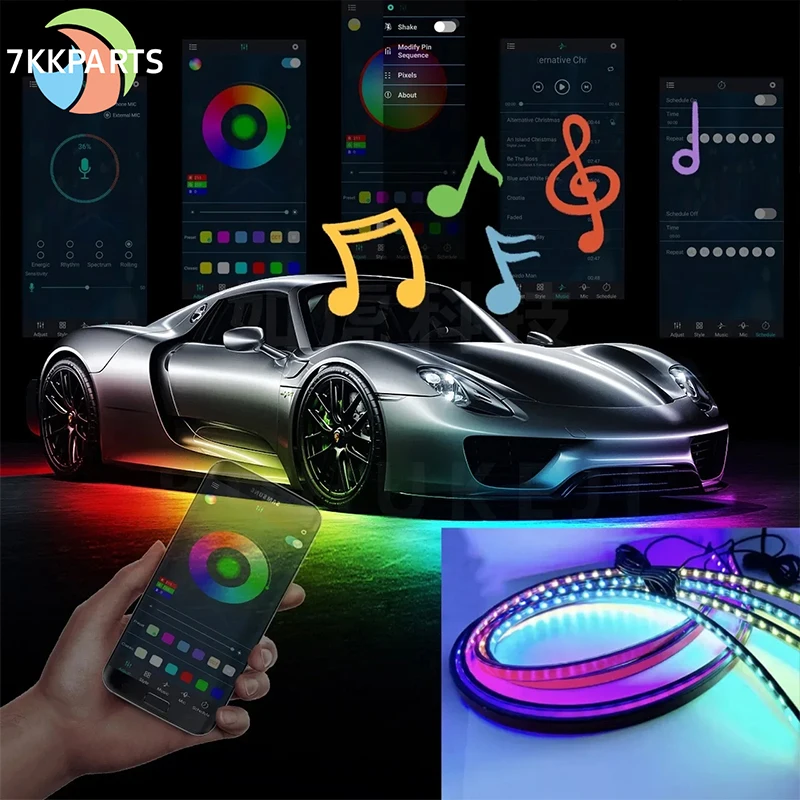 

Car Flexible Underglow Strip Light LED Car Accessorie Underbody APP Control RGB Lights Auto Decorative Ambient Atmosphere Lamp