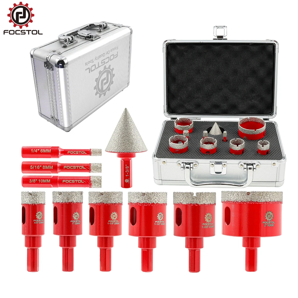 

FOCSTOL Diamond Drill Core Bit 10pcs Tile Drill Bit Set Triangular Shank for Porcelain Tile Ceramic Granite Marble Hole Saw