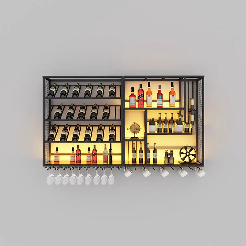 Simple Liquor Display Wine Cabinet Hanging Whisky Club Shelf Bar Cabinet Industrial Cabinet Liquor Furniture