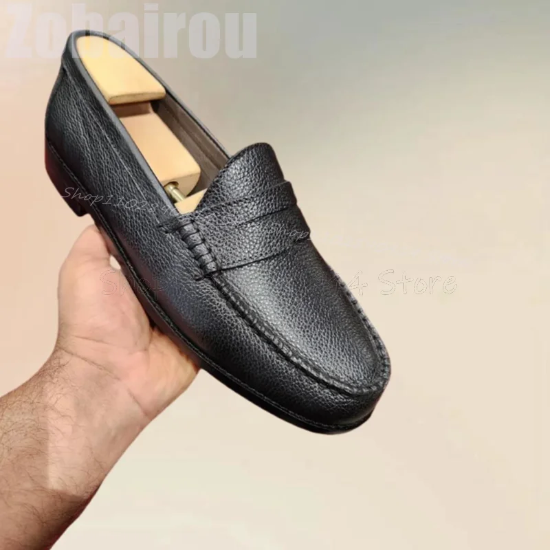 Black Lychee Print Sewing Design Penny Loafers Fashion Slip On Men Shoes Luxurious Handmade Party Banquet Office Men Dress Shoes