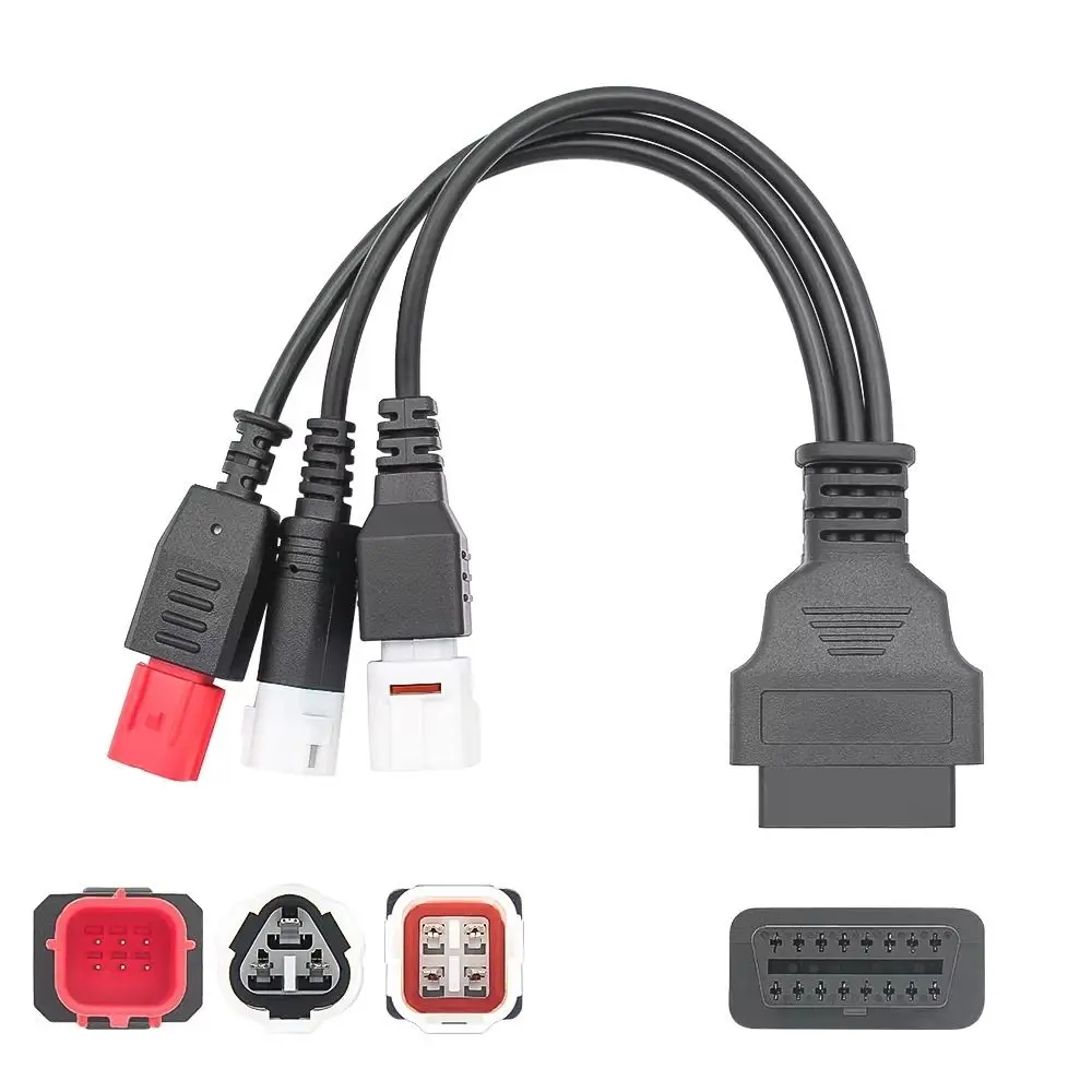 Durable 3 In 1 OBD2 Cable 16Pin Connector Universal Adapter Cord Scan Harness Motorcycle