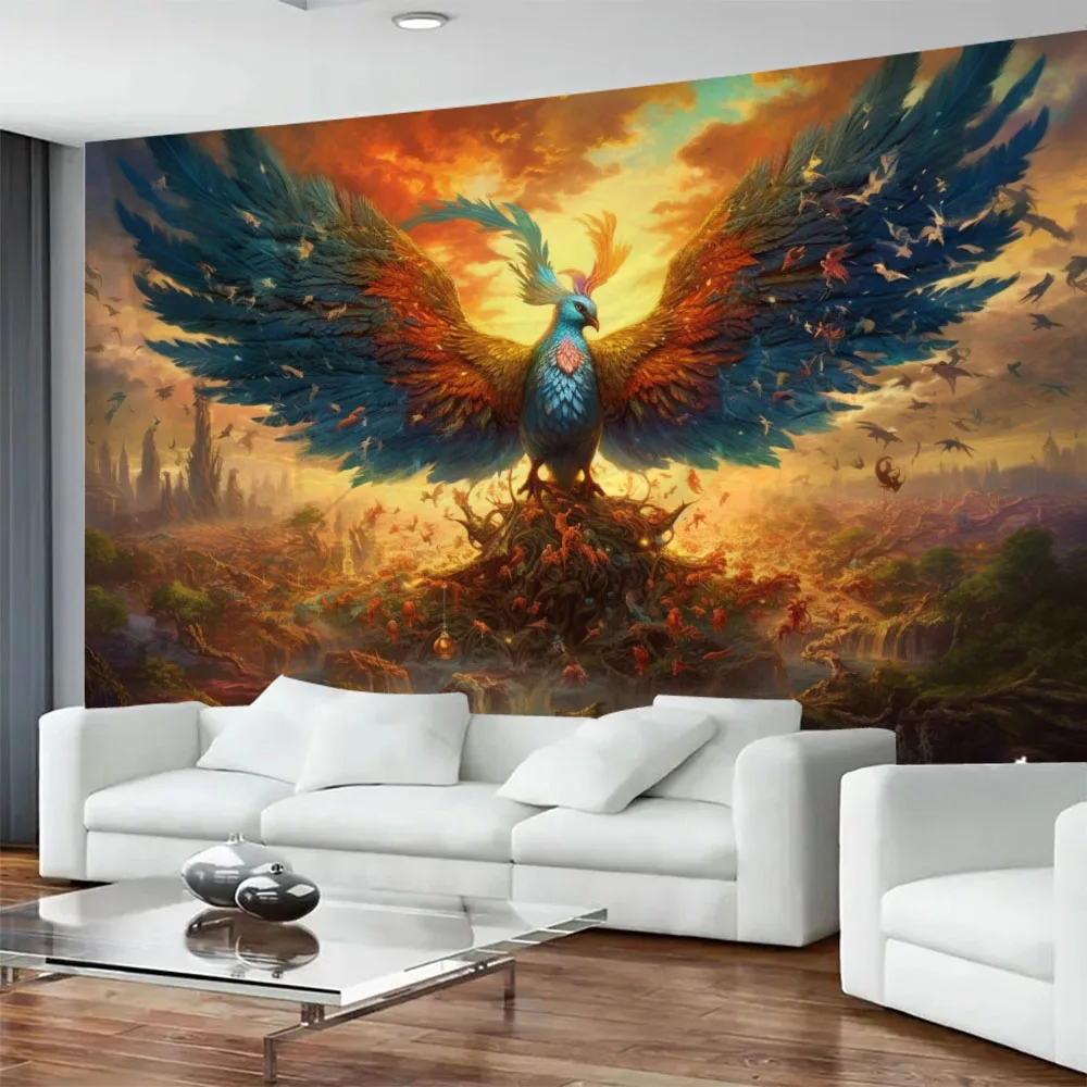 

Flame Phoenix Tapestry Home Art Decorative Carpet Hanging on the Wall, Dreamy Animals, Hippie Bedroom and Living Room Decoration