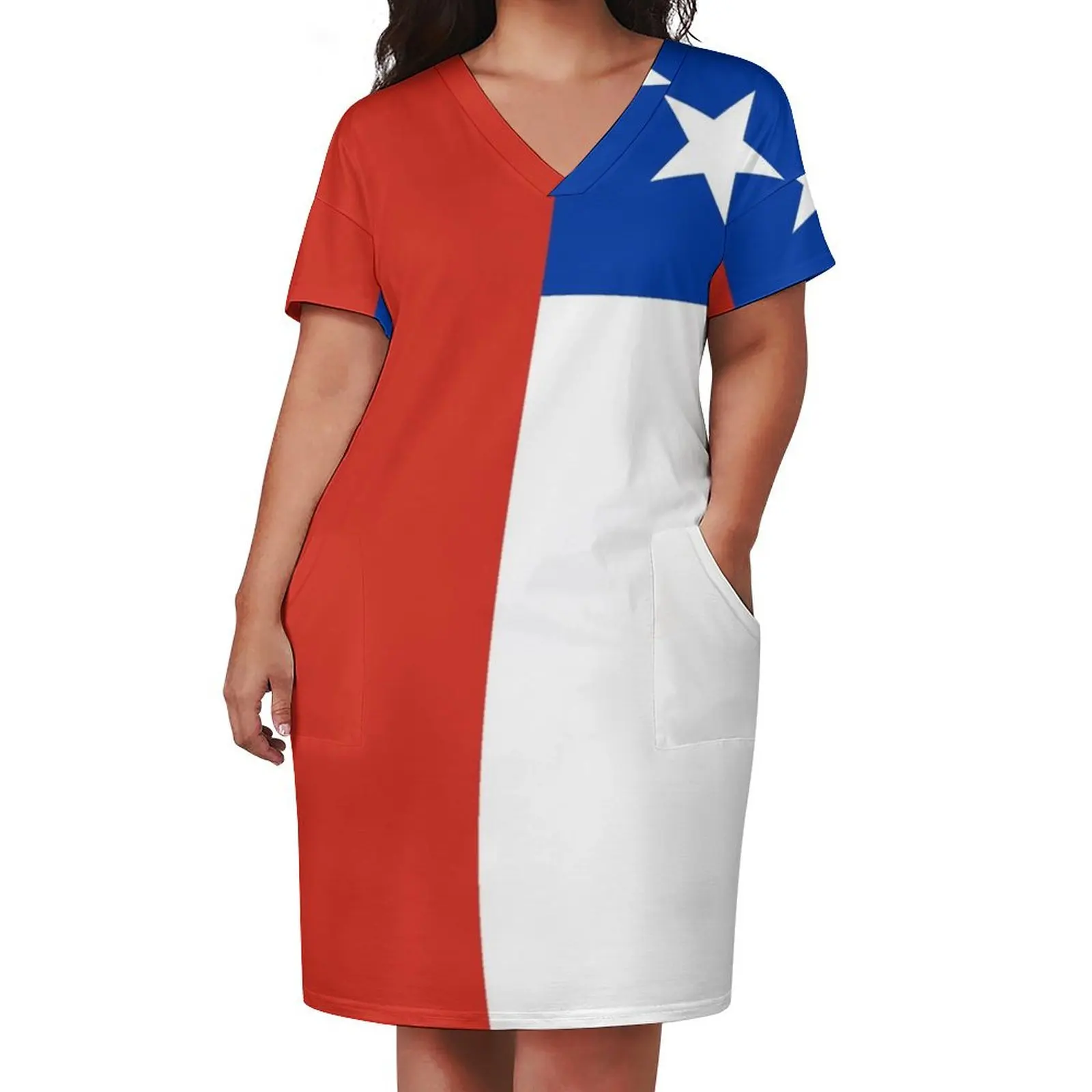 Flag of Chile, chilean flag Loose Pocket Dress summer dress daily Women's summer long dress long sleeve