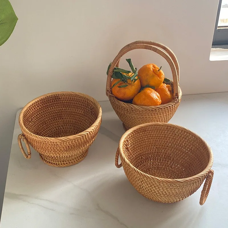 Natural Rattan Storage Basket, Wicker Flower Pot, Hand-woven, Tight Weaving Decoration, Picnic Baskets