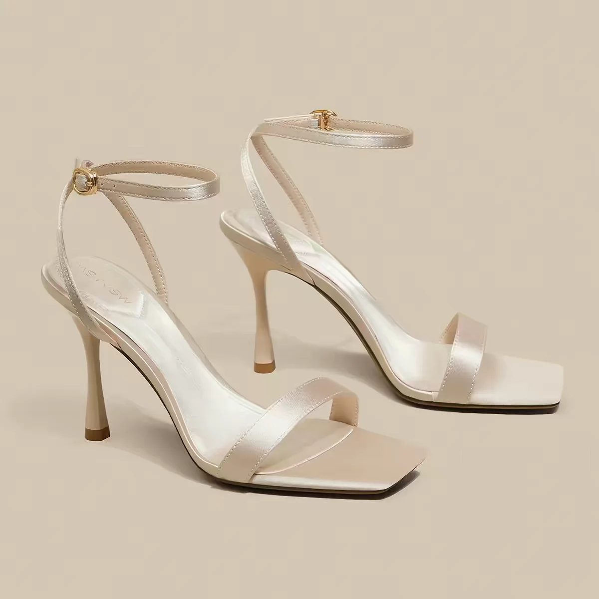Elegante Knöchelriemen High Heels Damen Quadratische Spitze Mode Party Kleid Schuhe Büro Ausgehöhlte Sexy Designer Marken Sandalen Damen Pumps