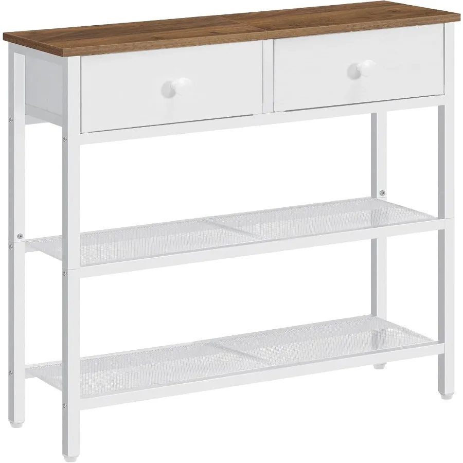 29.5 Narrow Console Table with 2 Fabric Drawers and 3Tier Storage Shelves for Living Room Hallway or Behind Couch Compact Entry