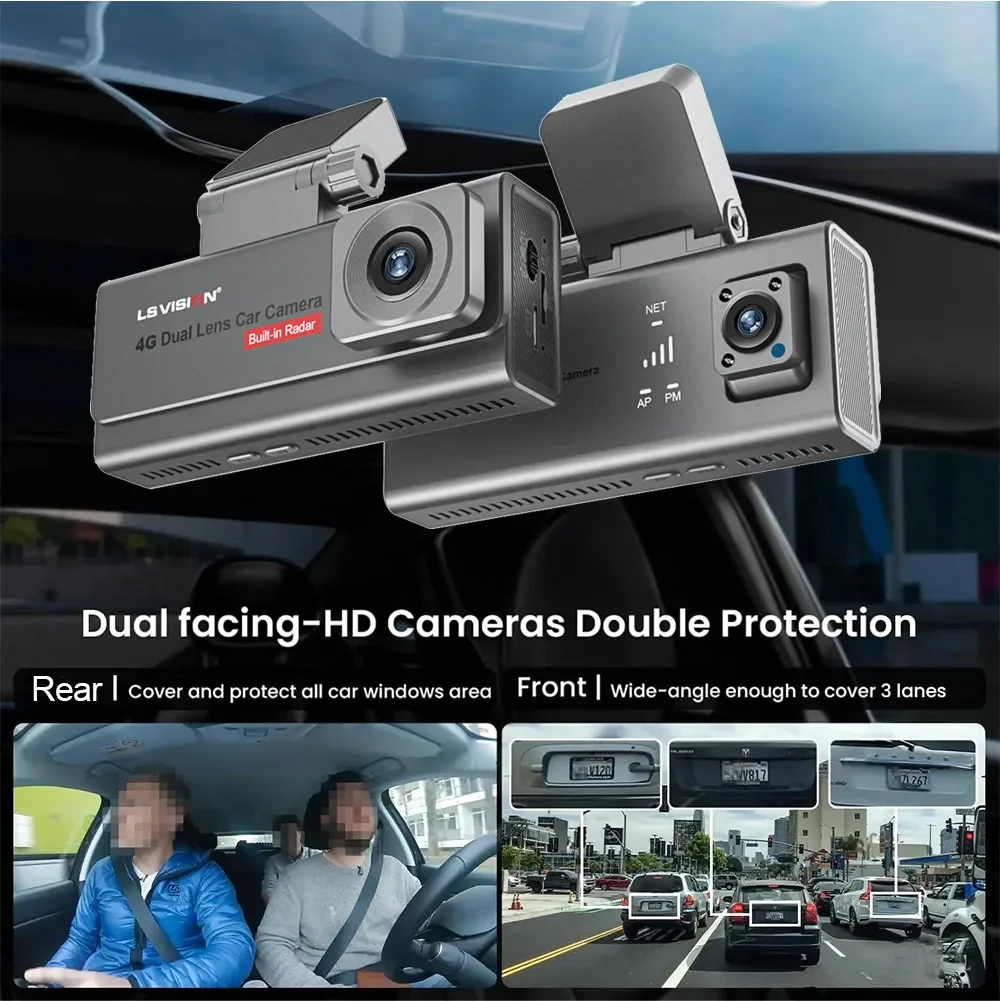 4G Sim Car Surveillance Camera 4K HD Dual Lens Dashcam GPS Human Detection All Round 6 Months Long Standby Parking Monitoring