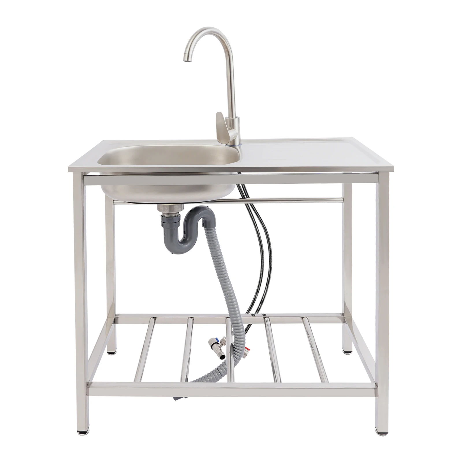 

Freestanding Kitchen Sink 75x40x75cm, Stainless Steel Single Bowl Sink with Faucet & Bottom Shelf for Home Kitchen Laundry