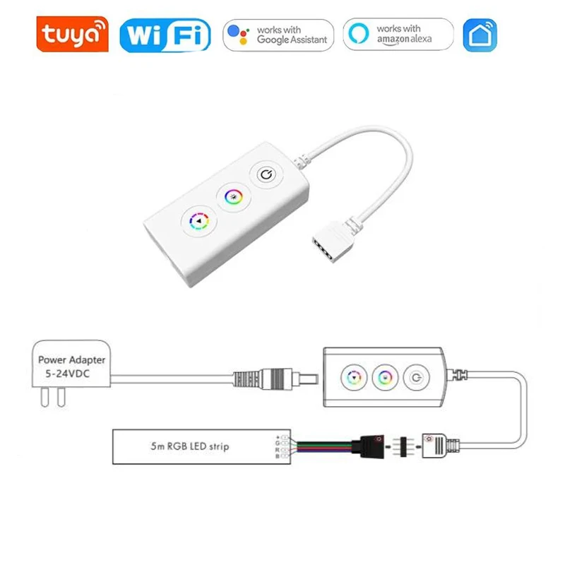 Tuya WiFi Smart LED Dimmer Controller Single Color RGB 2.4G RF Touch Remote APP Control DC5-24V