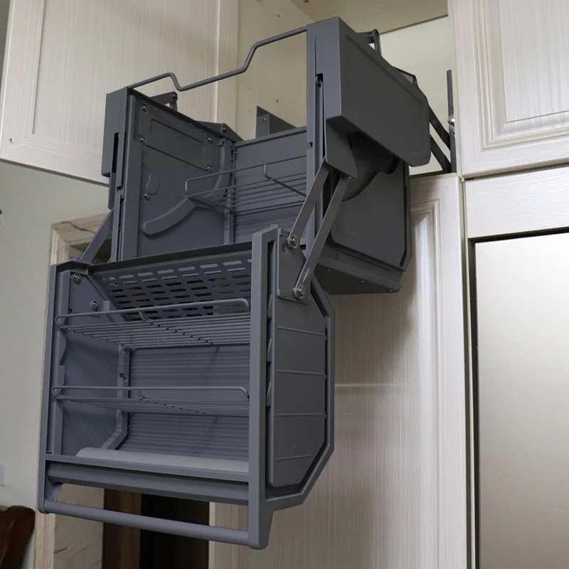 Double-Panel Storage Refrigerator Top Cabinet Lifting Basket Large Capacity Lifting Cabinet Kitchen Cabinet Linked Lift