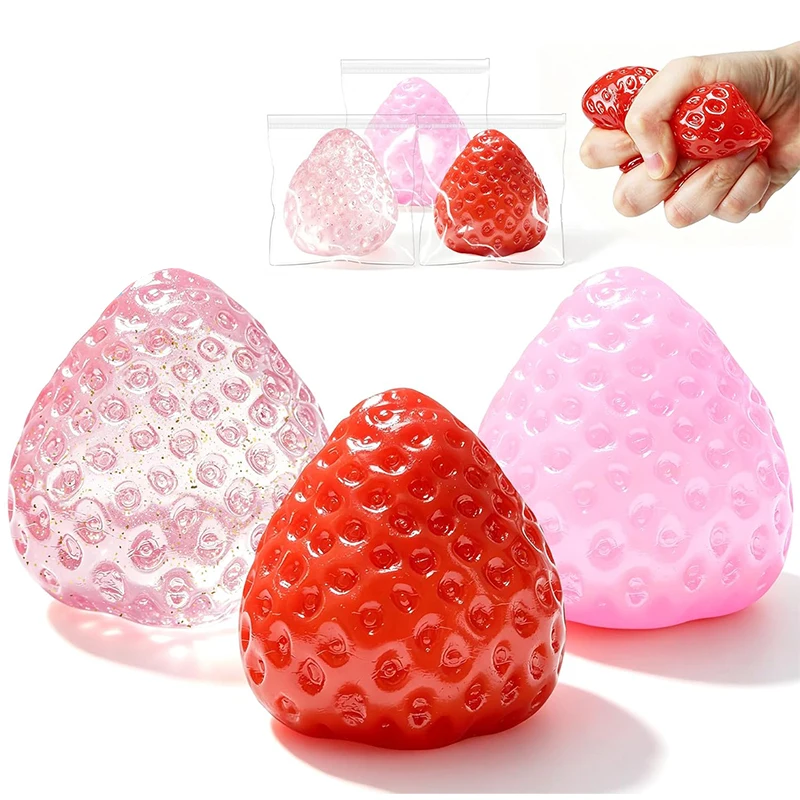 3Pcs Big Taba Squishies Strawberry, Cute Strawberry Squeeze Toys, Upgrade Fruit Squishies, Kawaii Sticky Stress Toy,
