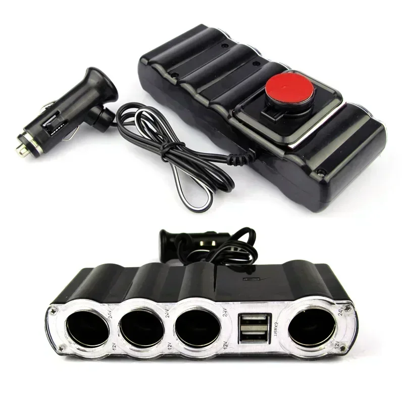 12V - 24V 4 Way Multi Socket Car Charger Vehicle Auto Car Cigarette Lighter Socket Splitter & Dual USB Ports Plug Adapter