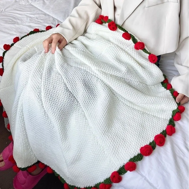 1pcs Rose Blanket Bouquet With Gift Bag Crochet Handmade Blanket of Roses Birthday Valentine's Day Gift for Girlfriend