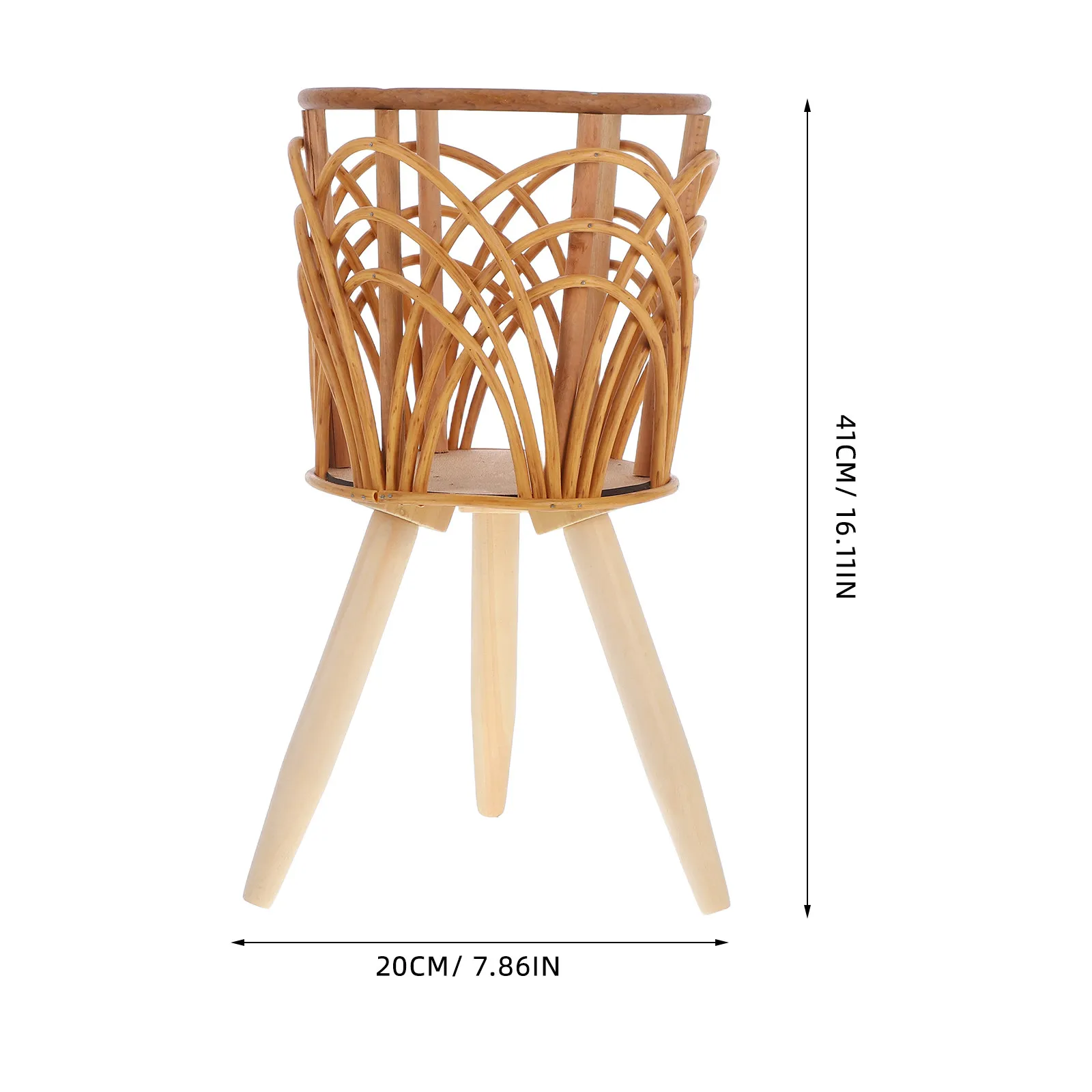 Wood Rattan Planter Basket Stand Wood Plant Pot Stand Fall Home Decor Nordic Rustic Style Floor Standing Woven
