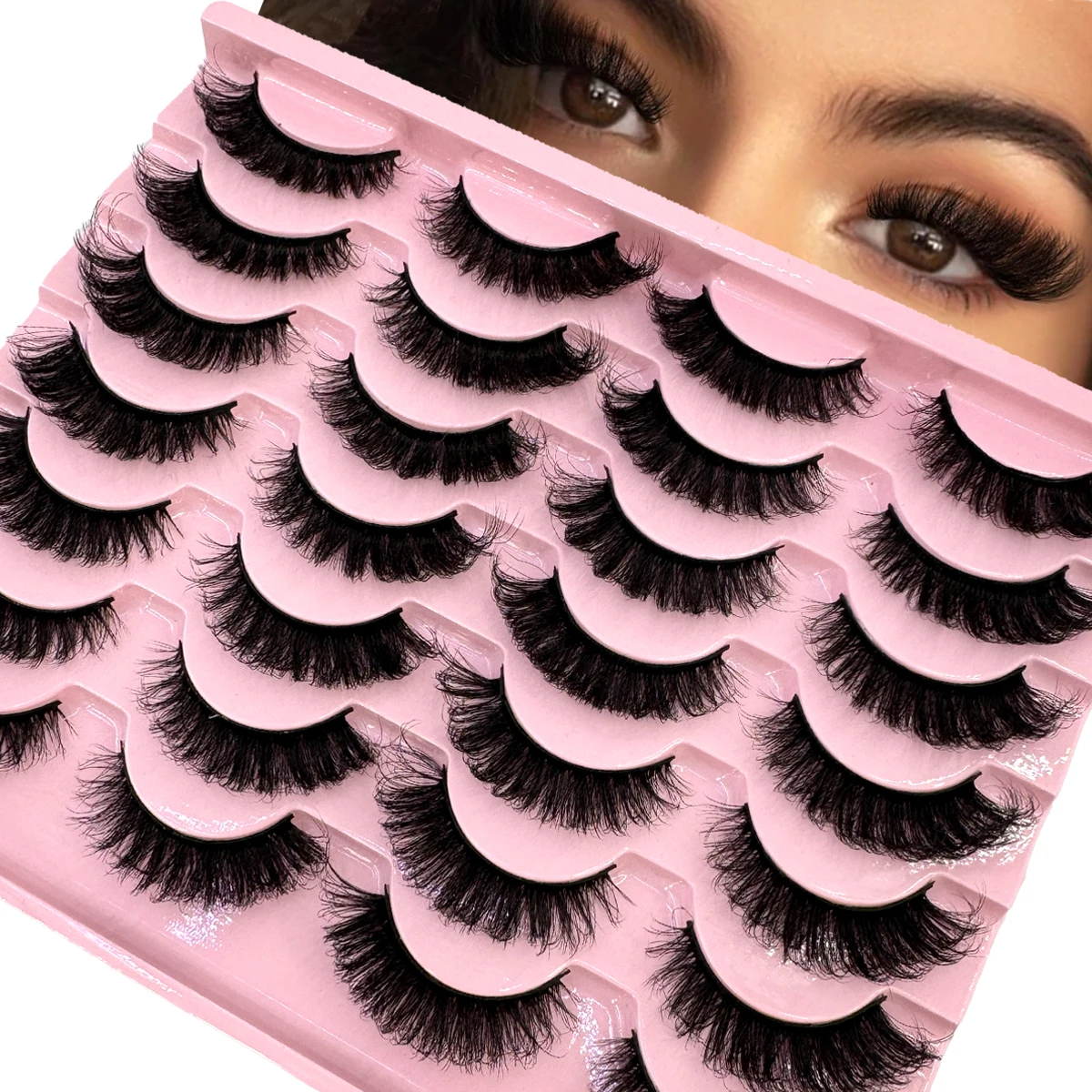 New 14 Pairs Faux Mink Lashes Fluffy False Eyelashes Thick Volume Dramatic Cat Eye Lashes Natural Long Strip Wispy Lashes Pack