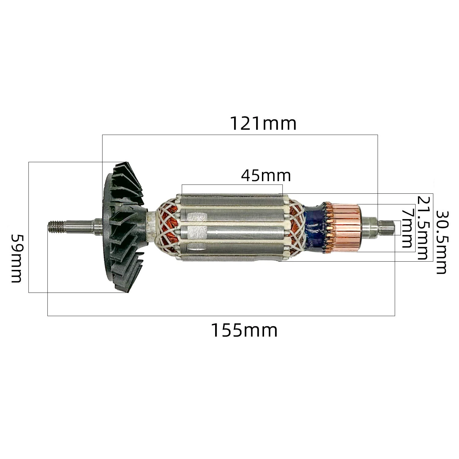 Rotor for GWS750-For 100 Angle Grinder Compatible with GWS750/For 100/125 Series 59mm Fan Diameter 30.5mm Core Width